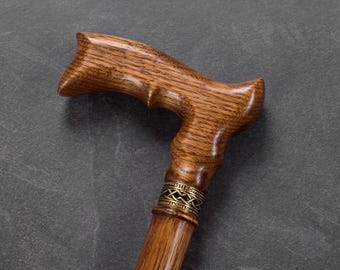Oak Wood Walking Cane – Ergonomic Handle, Handcrafted Walking Stick