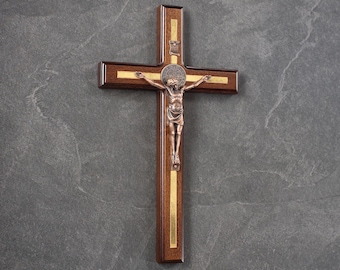 St Benedict Crucifix – 12" Wooden Catholic Wall Cross, Metal Jesus