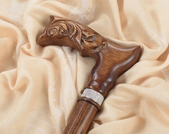 Carved Oak Wood Walking Cane – Ergonomic Handle, Elegant Design