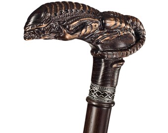 Canne De Marche En Bois Sculptée Tête De Serpent – Poignée Laiton – Style Vintage Et élégant