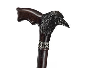 Custom Raven Walking Cane - Handmade Cane for Men and Women, Gothic Woonen Cane for Men - Stylish Canes and Walking Sticks