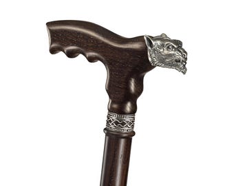 Custom Werewolf Walking Cane – Ergonomic Wooden Handle, Handmade Walking Stick