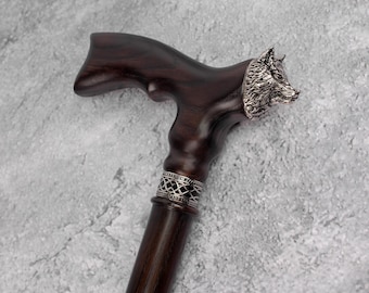 Personalized Wolf Walking Cane - Wooden Cane for Men - Custom Walking Stick - Dad's Gift - Walking Staff - Walking Cane for Grandfather