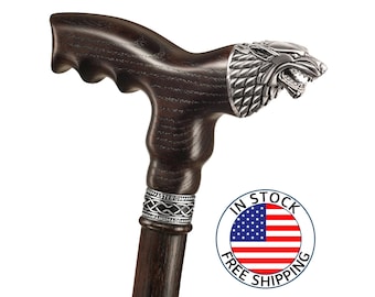 Exclusive Wolf Wooden Walking Cane – Stylish Handmade Fashion Stick