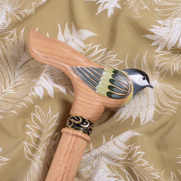 Bird Walking Cane - Women Walking Stick - Wooden Cane for Mom - Oak Wood Cane - Gift for Mom - Carved Walking Cane