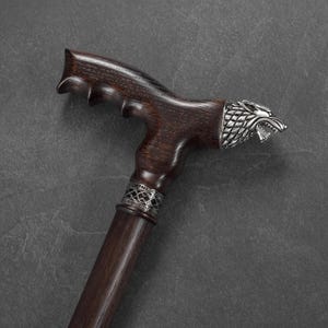 Wolf Head Wooden Cane – Ergonomic Handle, Handmade Walking Stick