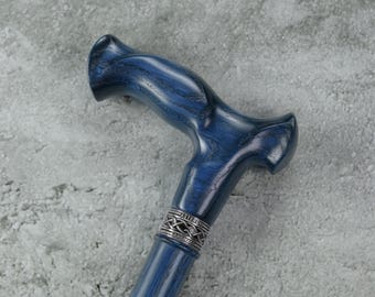 Ergonomic Walking Cane - Indigo Wooden Cane - Unisex Walking Stick - Parent's Gift - Classic Cane for Women - Custom Cane for Mane