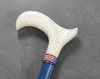 American Oak Wood Walking Cane – Ergonomic Handle, Polished Finish, Patriotic Design