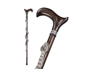 Luxury Hand-Painted Rattlesnake Walking Cane - Custom Handmade Walking Canes for Men and Women, Snake Walking Sticks, Cool Wooden Cane