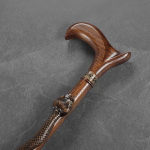 Luxury Walking Cane - Snake Walking Cane for Men - Custom Walking Stick - Carved Wooden Cane -Gift for Parents - Handcrafted Cane image 1