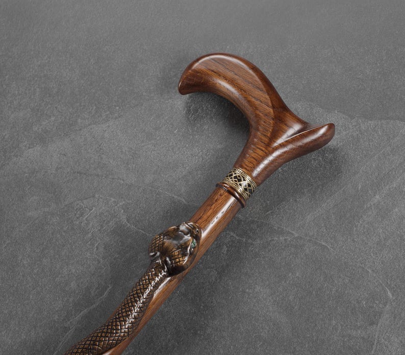 Luxury Walking Cane - Snake Walking Cane for Men - Custom Walking Stick - Carved Wooden Cane -Gift for Parents - Handcrafted Cane image 1