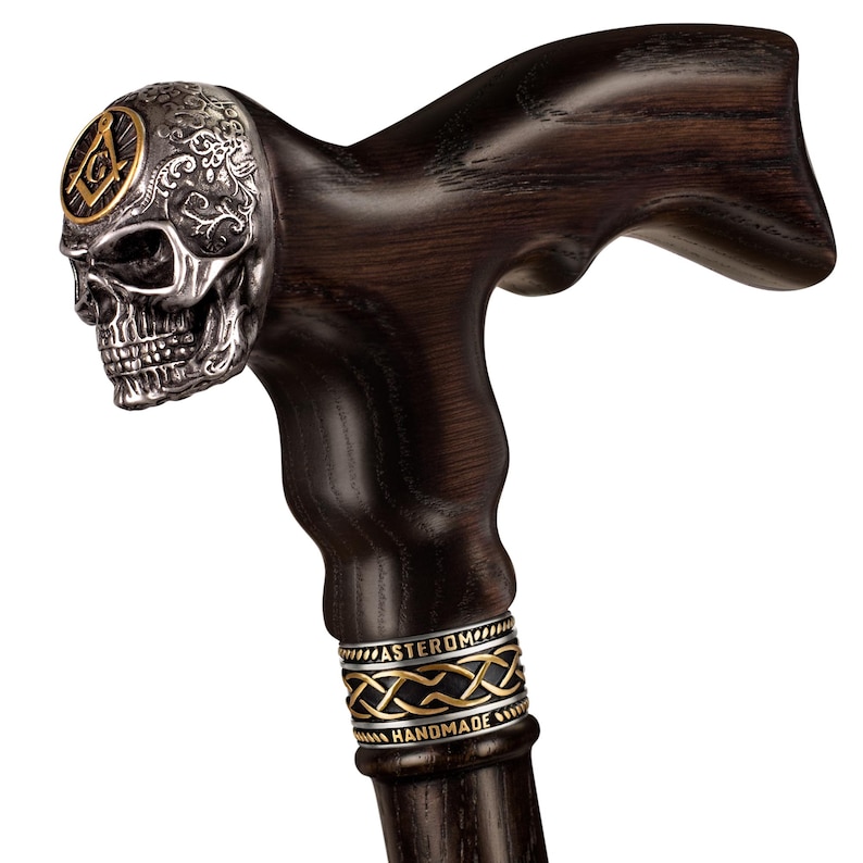 Custom Walking Cane - Masonic Skull Walking Stick - Wooden Cane for Men ...