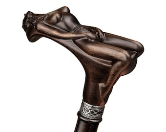 Carved Nymph Walking Cane – Artistic Handmade Wooden Walking Stick for Men