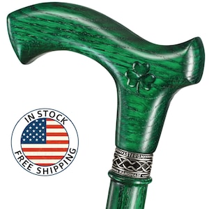 Ergonomic Irish Walking Cane for Men and Women- Handmade Wood Walking Stick - Green Walking Cane, Fashionable Walking Sticks for Seniors