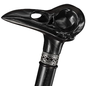 Cool Plague Doctor Walking Cane for Men - Black Skull Handmade Wood Walking Stick - Steampunk Canes for Men and Women, Gothic Helloween Cane