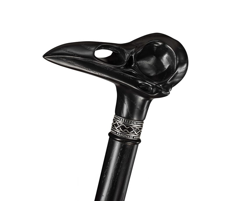 Custom Plague Doctor Cane, Handmade Walking Cane, Skull Cane, Raven Cane, Walking Stick, Gothic Walking Canes for Men and Women, Wooden Cane image 1