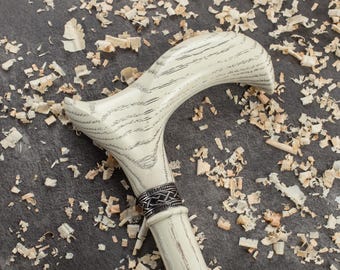 Klassischer Gehstock aus Holz - Kundenspezifischer Gehstock - Weißer Gehstock für Damen - Herrengehstock - Geschenk für Mama - Handgefertigter Gehstock