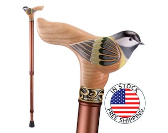 Walking Cane for Women - Hand-Painted Birdie, Adjustable, Stylish - Cool Canes for Seniors Women, Fashionable Walking Sticks