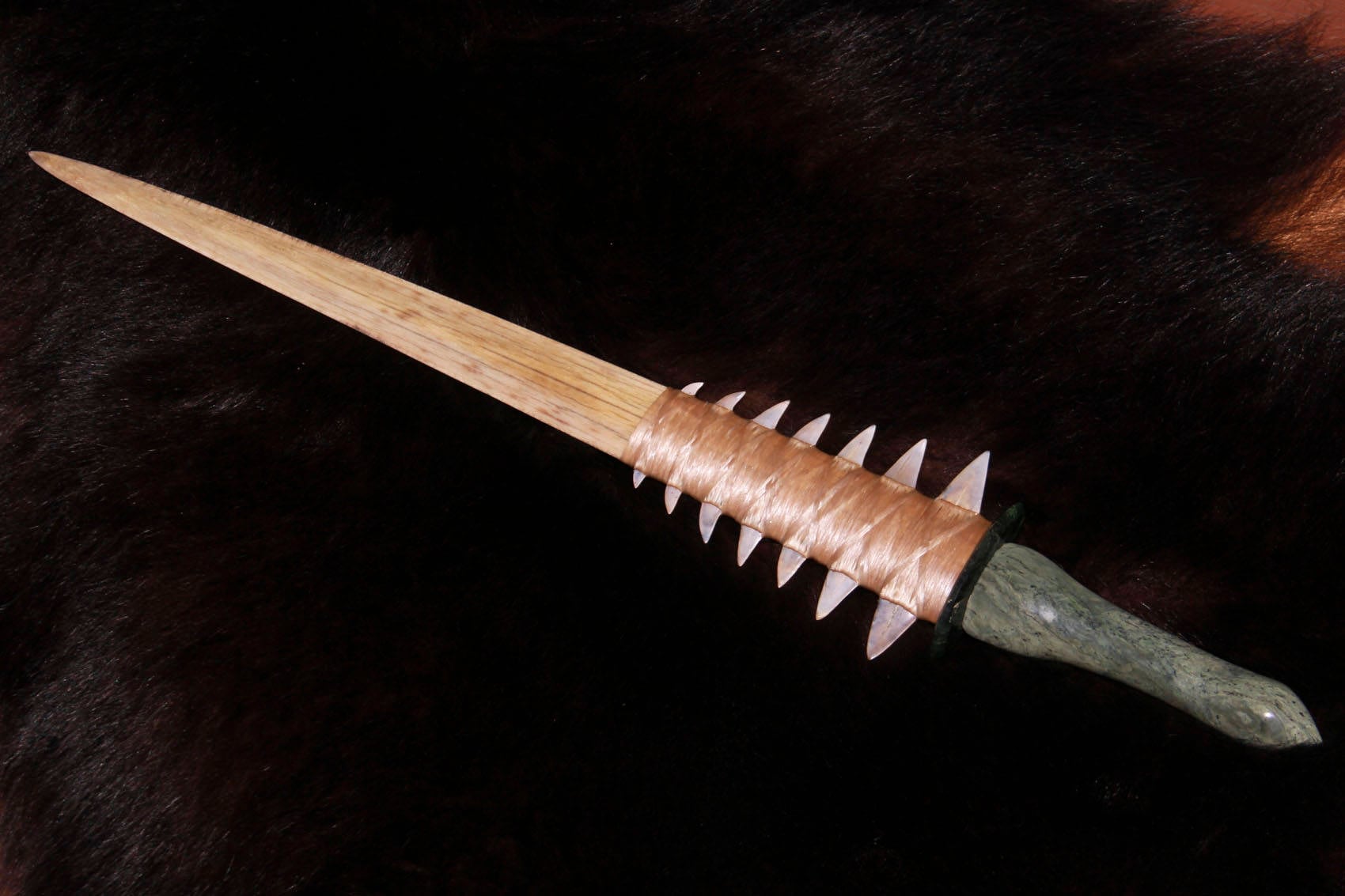 Sword With Swordfish Bill Blade, Fossil Shark Teeth. Stone Handle