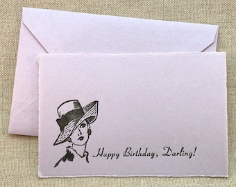 Letterpress Greeting Card and Envelope - Happy Birthday, Darling - Single Flat Letterpress Card