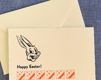 Letterpress Easter Greeting Card and Envelope - Easter Bunny Yellow - Single Flat Letterpress Card