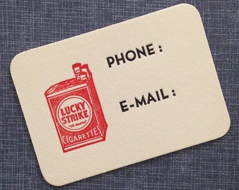 Letterpress Calling Card  - Lucky Strikes - Letterpress Phone Card