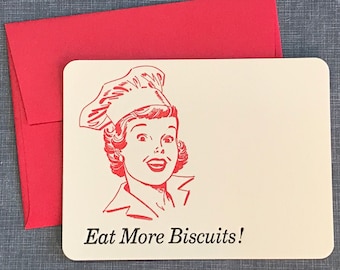 Letterpress Greeting Card and Envelope - Smiling Chef - Eat More Biscuits! - Single Flat Letterpress Card