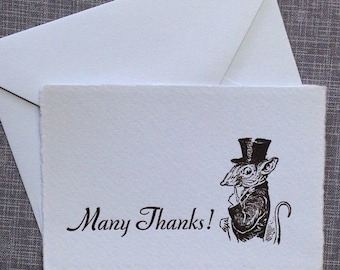 Mini Thank You Card and Envelope - Letterpress Thank You Card - Enclosure Card - Little Mouse