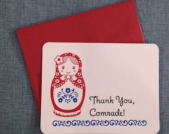 Letterpress Thank You Card and Envelope - Matryoshka Doll - Single Flat Letterpress Card