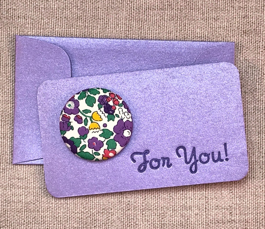 Mini Letterpress Button Cards and Envelopes Set of Six Gift Enclosure Cards for You Purple