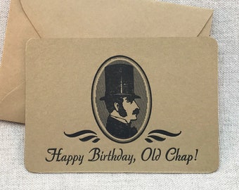 Letterpress Birthday Card and Envelope - Victorian Gentleman - Happy Birthday, Old Chap!  - Single Flat Letterpress Card and Envelope