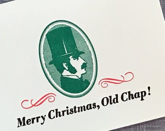 Letterpress Christmas Card and Envelope - Dapper Gentleman - Merry Christmas, Old Chap! - Single Flat Letterpress Card