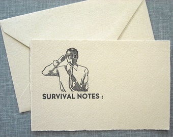 Letterpress Greeting Card and Envelope - Survival Notes - Single Flat Letterpress Card
