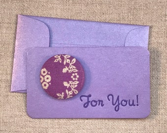 Mini Letterpress Button Cards and Envelopes - Set of Six Letterpress Cards - Gift Enclosure Cards - For You! - Purple Linen