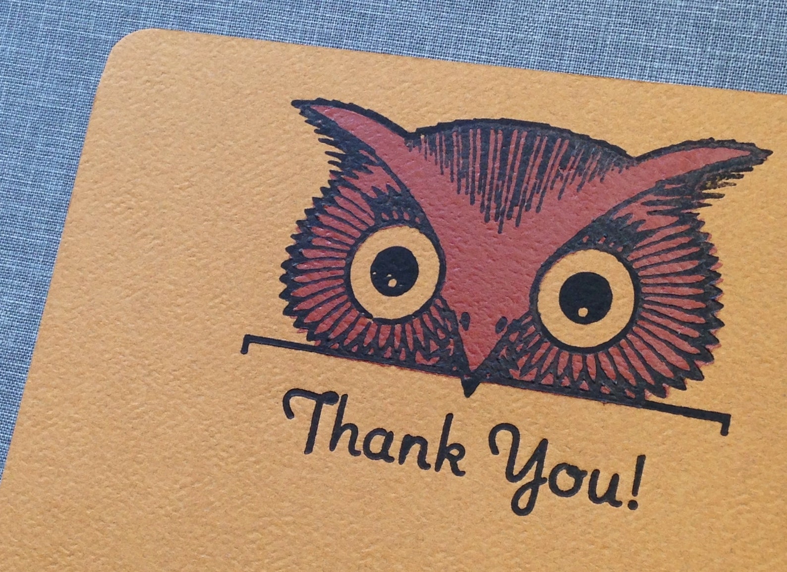 Letterpress Thank You Card and Envelope Brick Red Owl Etsy