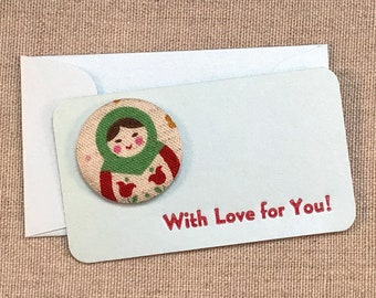 Mini Letterpress Button Cards and Envelopes - Set of Six Letterpress Cards - Gift Enclosure Cards - With Love for You! - Little Matryoshkas