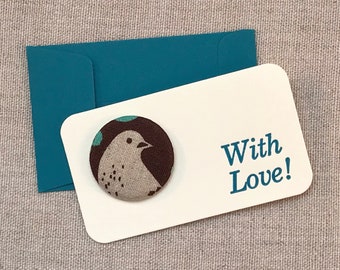 Mini Letterpress Button Cards and Envelopes - Set of Six Letterpress Cards - Gift Enclosure Cards - With Love! - Wildlife