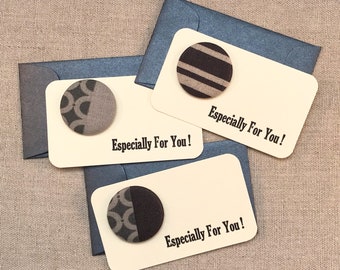 Mini Letterpress Button Cards and Envelopes - Set of Six Letterpress Cards - Gift Enclosure Cards - For You! - Graphic Linen