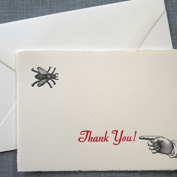 Letterpress Thank You Card and Envelope - Trompe L'oeil - Single Flat Letterpress Card
