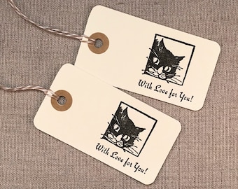 Letterpress Hang Tag - Letterpress Gift Tag - Single Tag -  With Love for You! - Curious Cat