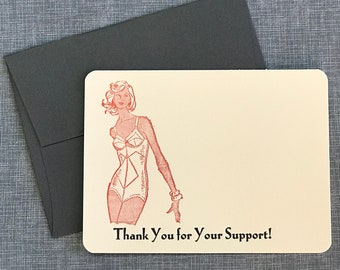 Letterpress Thank You Card and Envelope - Thank You fo Your Support  - Single Flat Letterpress Card and Envelope