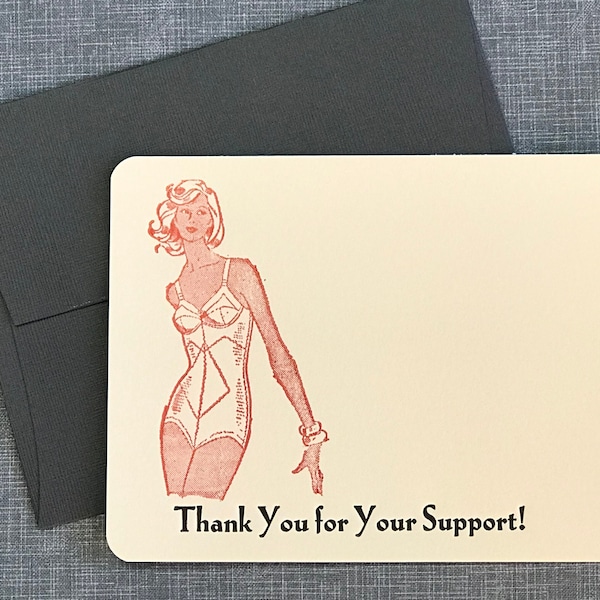 Letterpress Thank You Card and Envelope - Thank You fo Your Support  - Single Flat Letterpress Card and Envelope