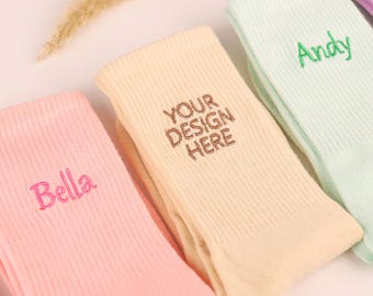 Embroidered socks with customized text or design, unisex cotton socks with personalized text logo, bachelorpartygifts, unisex one size socks