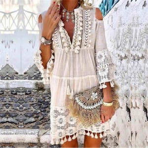 Women's Summer Vintage Dress - A V-Neck Bohemian Symphony for Cocktail Parties, Beach Holidays, and Effortless Elegance-Bohemian Dress,S-5XL