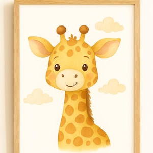 Arte de pared para guardería con jirafa, imprimible, animal de safari en la jungla, descarga digital, tamaño carta (A4, A3, EE. UU.), descarga instantánea.