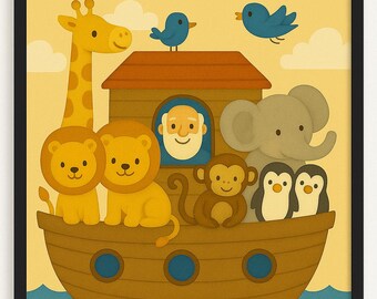 Noah’s Ark Wall Art for Kids Bible Nursery Printable Christian Sunday School Decor Digital Download A4 A3 US Letter Size