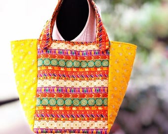Handmade Colorful Fabric Tote Bag – New Delhi Design, Zippered Shoulder Bag