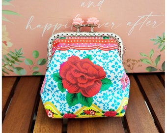 Monedero con cierre de beso / Estructura de metal / Cartera de tela con cierre de beso / Idea de regalo hecha a mano / Regalo para mujer