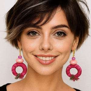 Boho Fabric Hoop Earrings | Colorful Statement Jewelry | Handmade Cotton Textile Earrings | Artistic Woven Fiber Earrings for Women-gift