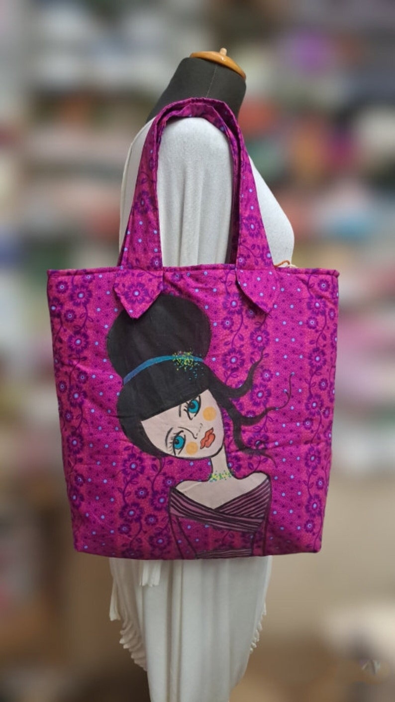 Grote stoffen tas, handgemaakte tas, tas / schoudertas, dagelijkse handtas, dameshandtas, afbeelding 1
